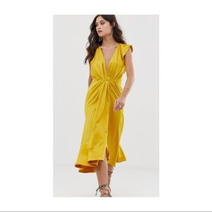ASOS gold plunge midi dress